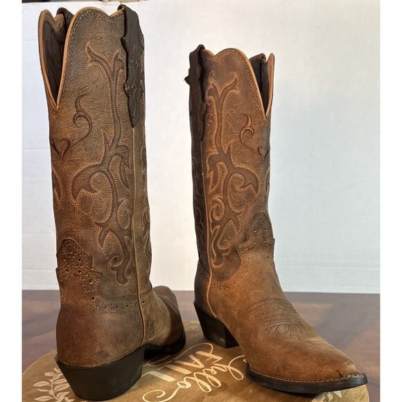 Justin Leather Cowgirl Boots Western Rockabilly MaKayla Apache Brown - Picture 1 of 16